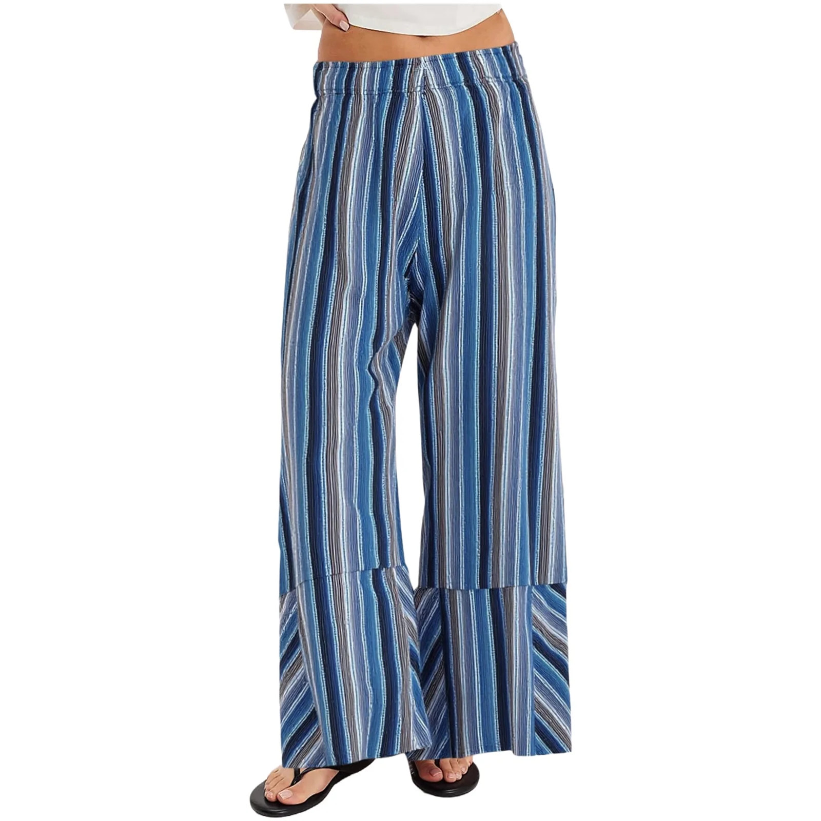 High Waist Women Striped Print Patchwork Loose Casual Pants Wide Leg Trousers | Walmart (US)