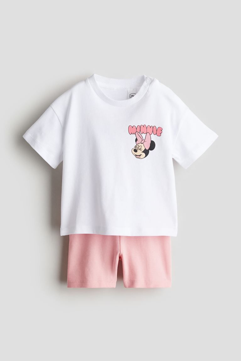 2-piece Jersey Set - Regular waist - Round Neck - Light pink/Minnie Mouse - Kids | H&M US | H&M (US + CA)