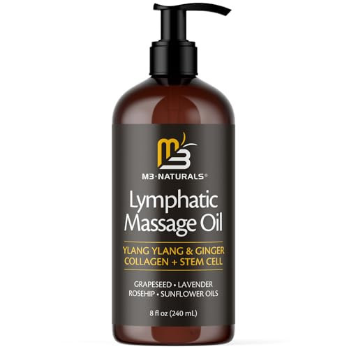 Lymphatic Massage Oil for Massage Therapy - Lymphatic Drainage Oil for Body Care Circulation & Detox Support with Ylang Ylang, Ginger, Lavender, Grapeseed, Vitamin E & Stem Cell (8 Fl Oz) by M3 | Amazon (US)