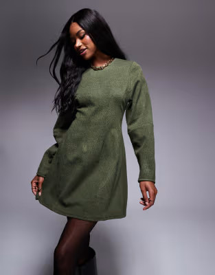ASOS DESIGN supersoft seamed detail cocoon sleeve mini dress in khaki | ASOS | ASOS (Global)