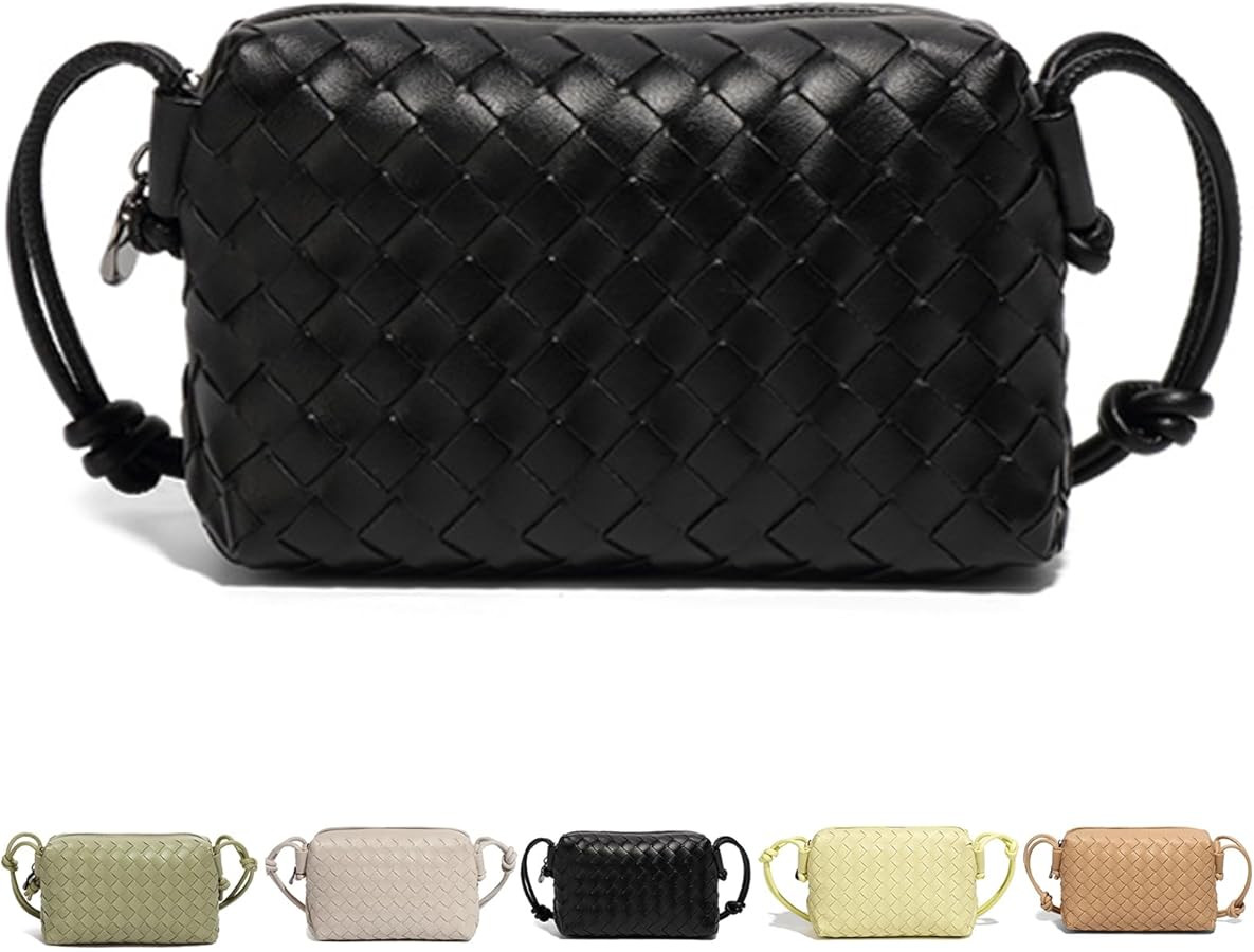 Woven Crossbody Bags For Women, Small Handmade Purse Clutch Shoulderbag Handbag Vegan Leather Zip... | Amazon (UK)