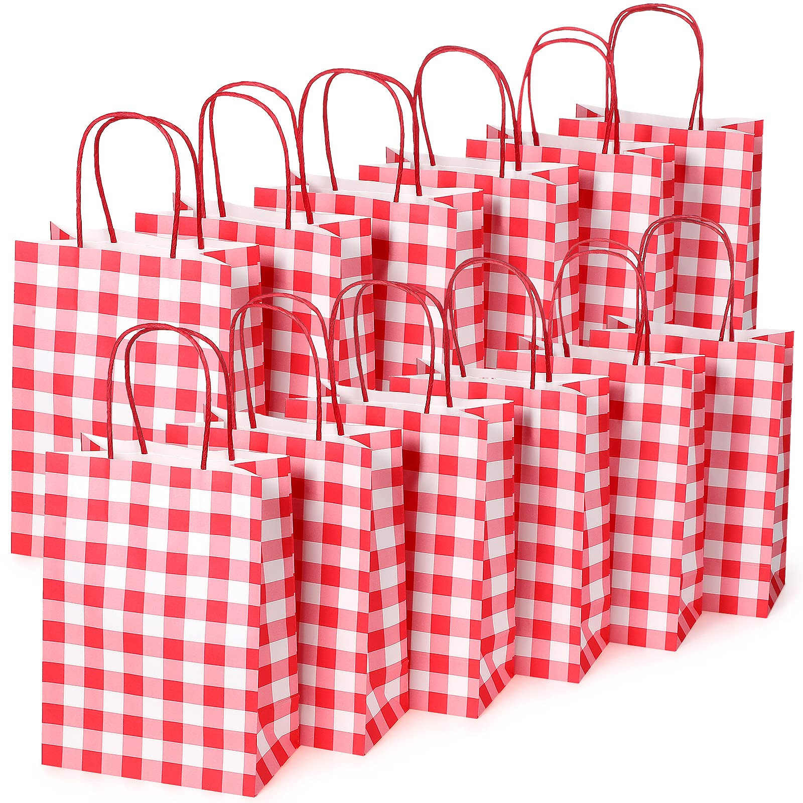 Chinco 30 Pieces Gingham Gift Bags Kraft Paper Christmas Buffalo Plaid Present Party Favor Bags w... | Amazon (US)