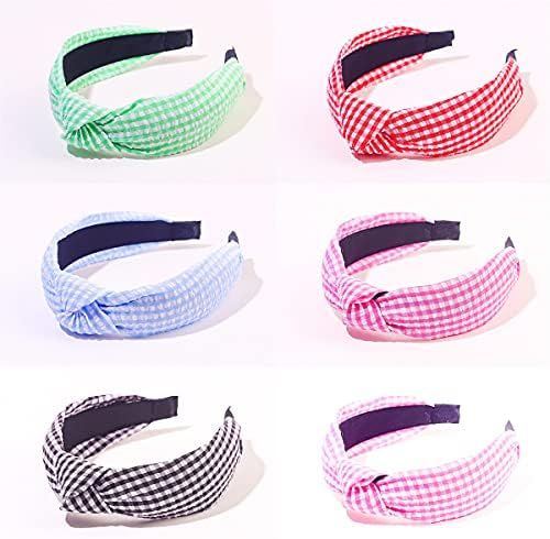 6 Pieces Seersucker Knotted Headbands for Women Striped Gingham Plaid Hairband Elastic Wide Hair ... | Amazon (US)