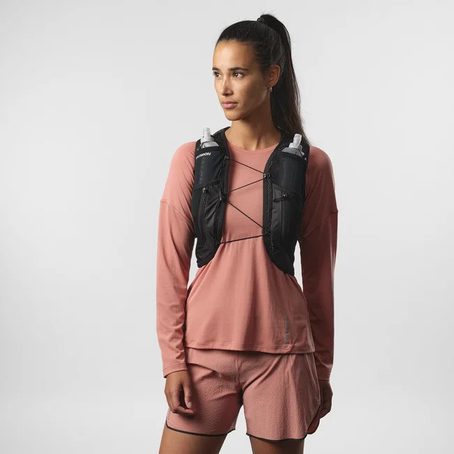 Salomon- Women's Running Vest With Flasks Included -Black / Metal Active Skin 12 -XL | Salomon - US