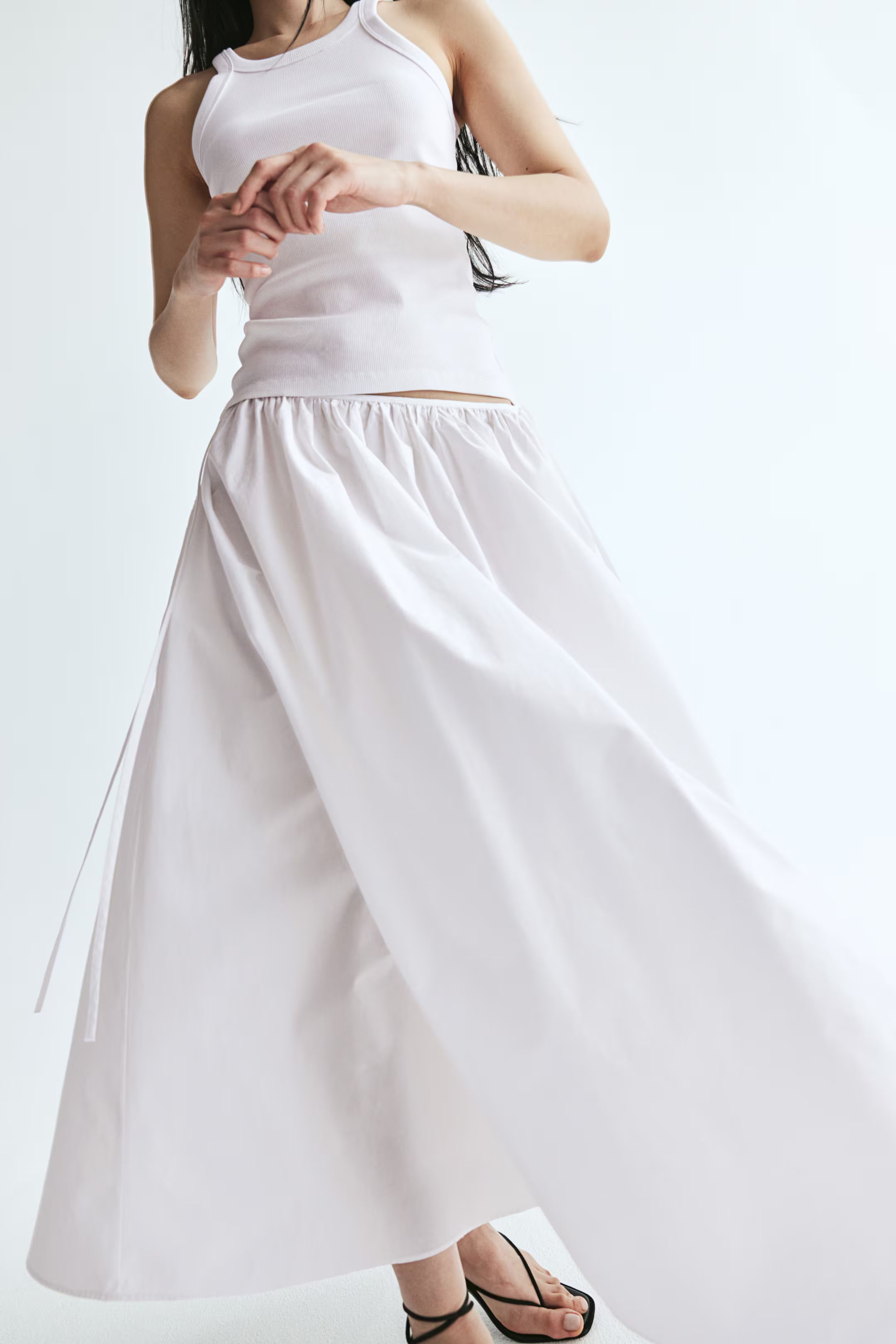 Tie-detail circular skirt - High waist - Long - White - Ladies | H&M GB | H&M (UK, MY, IN, SG, PH, TW, HK)