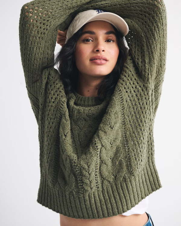 Textural Stitch Cable Crewneck Sweater | Abercrombie & Fitch (US)