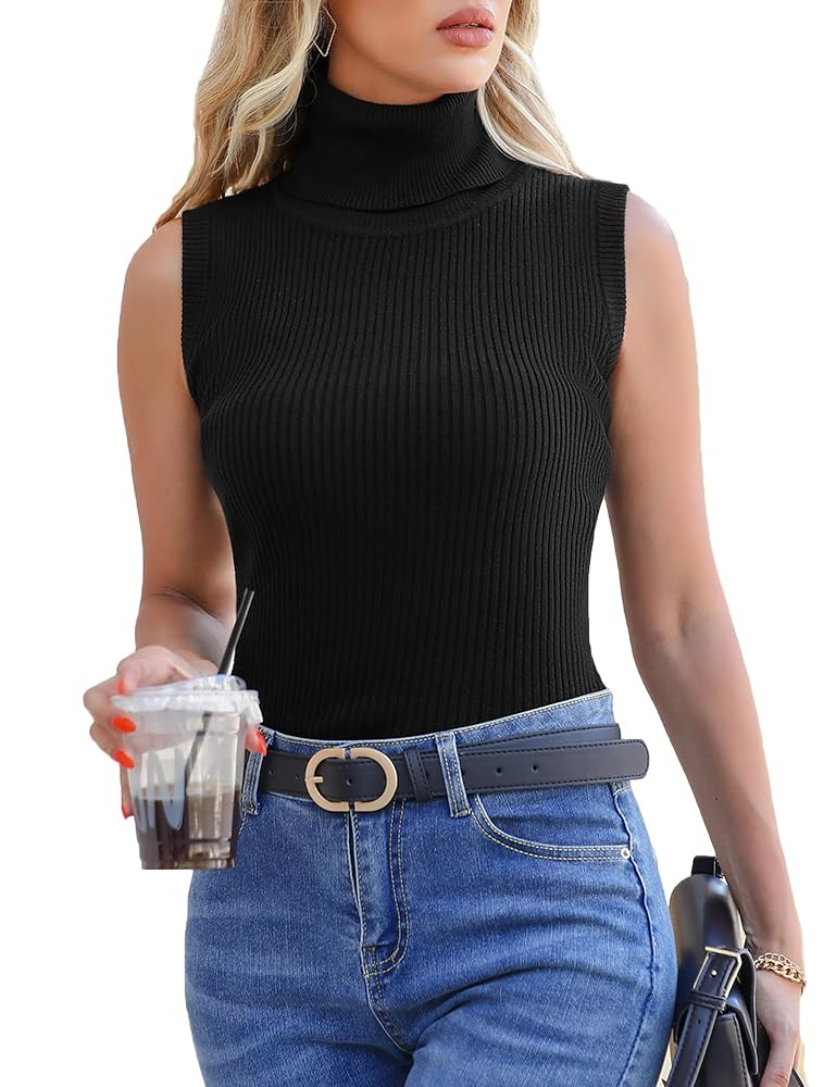 Totatuit Women's Spring Sleeveless Turtlenecks Tops Mock Neck Ribbed Solid Pullover Tank | Amazon (US)