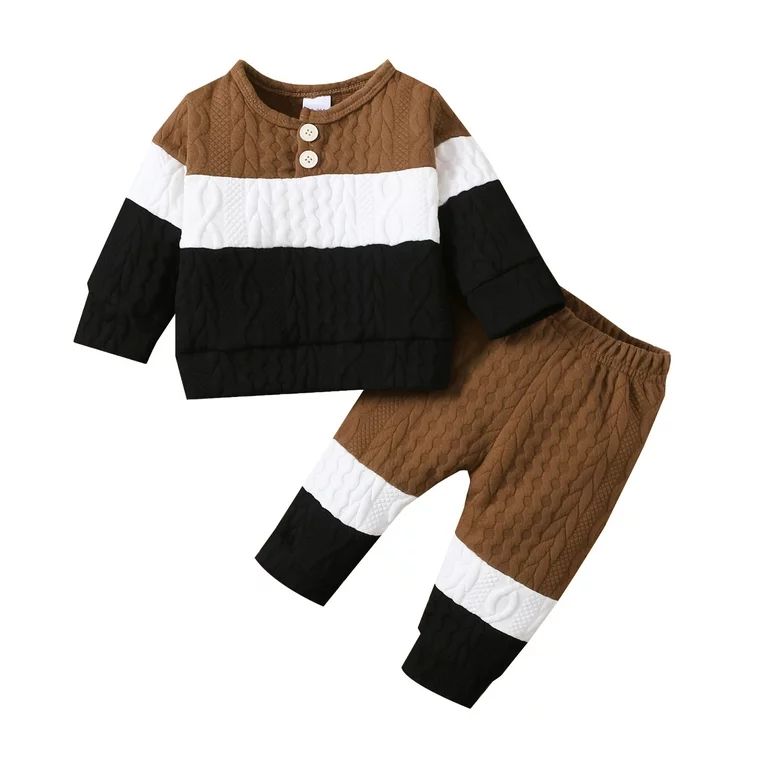 PatPat Baby Boy Girl Long-sleeve Knitting Pullover Color Block Sweatshirt Top Outfit Sets | Walmart (US)