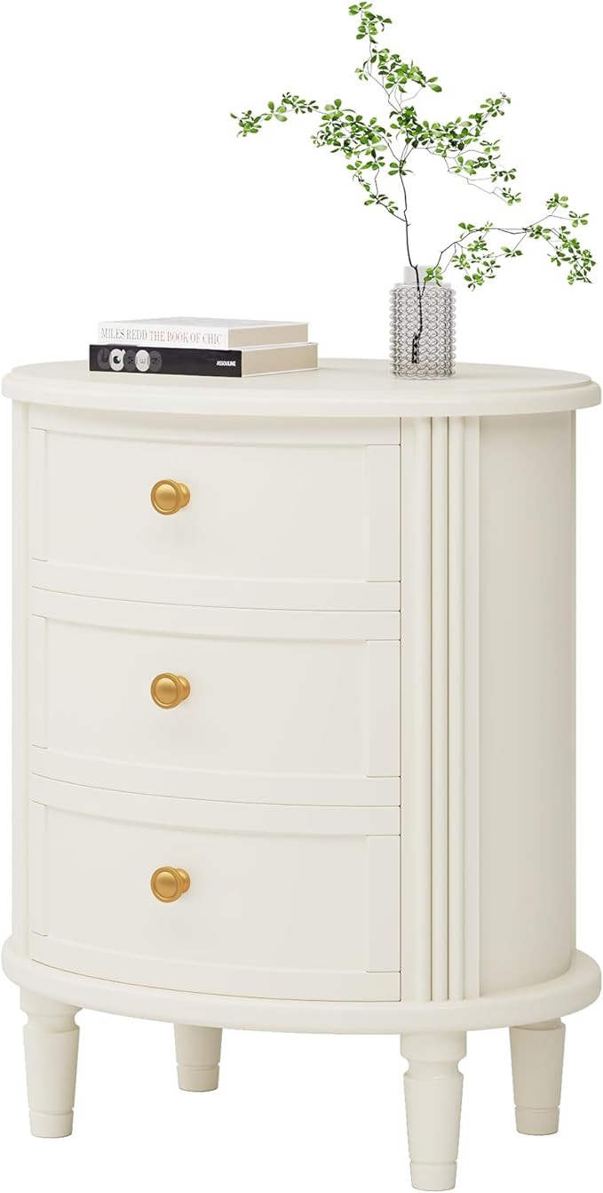 LITTLE TREE No Assembly Nightstand with 3 Drawers, Farmhouse Off-White Bedside Table for Bedroom,... | Amazon (US)