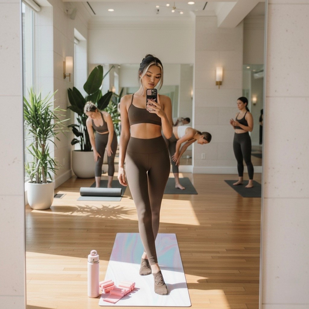 Post-Pilates mirror selfie wearing a sculpting brown Pilates set that moves with you and still looks polished after class 🤍 This is my go-to outfit for Pilates, yoga, and low-impact workouts — supportive fit, clean lines, and effortless luxury. Styled with barre socks, ankle weights, and studio essentials I actually use. Shop the full Pilates outfit and accessories through the links.

#LTKFindsUnder100 #LTKfitnessgoals #LTKActive