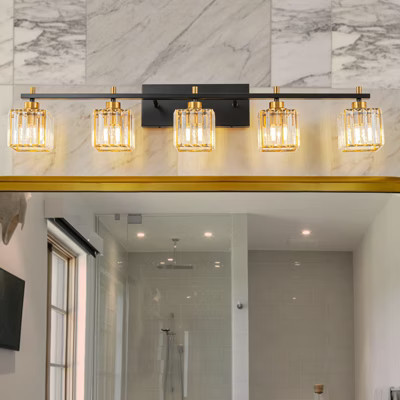 LLHZSY 5-Lights Modern Dimmable Glam Crystal Bathroom Vanity Lights - Black and Gold | Target