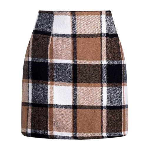 NCECNOI Women's Brown Plaid Skirt - Medium, Midi, High Rise, Cotton/Wool Blend, Perfect for Fall & Winter, Christmas Occasion | Amazon (US)