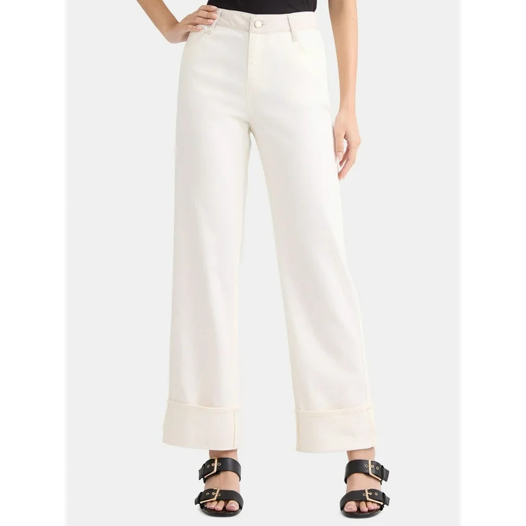 Time and Tru Women's High Rise Colorblock Straight Leg Cuffed Jeans, 29" Inseam, Sizes 2-20 | Walmart (US)
