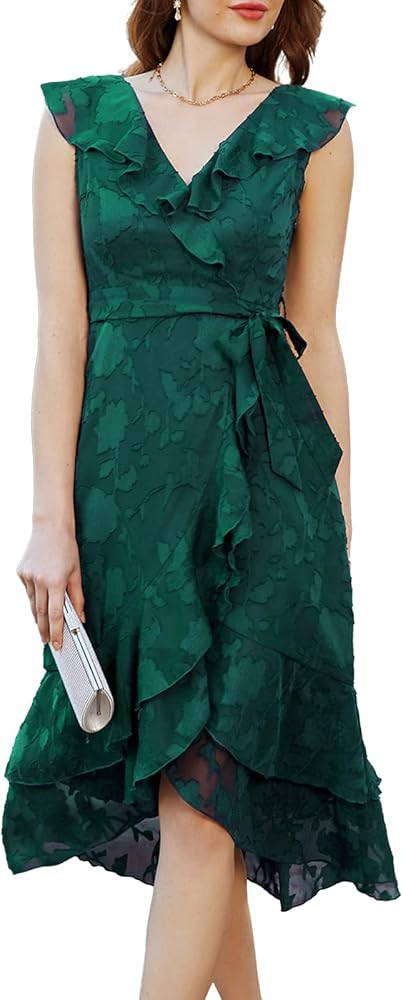 GRACE KARIN Women's Summer V Neck Ruffle Dress Sleeveless A Line Floral Wedding Party Long Flowy ... | Amazon (US)