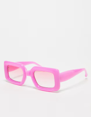 ASOS DESIGN – Mittelgroße Sonnenbrille in Pink mit eckigem, breitem Rahmen | ASOS (Global)