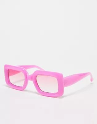 ASOS DESIGN – Mittelgroße Sonnenbrille in Pink mit eckigem, breitem Rahmen | ASOS (Global)
