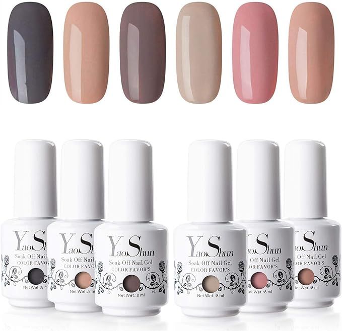 Yao Shun Nude Gel Polish Set - 8ml Soak Off Pastel Grey Brown Pink Peach UV LED Nail Gel Polish V... | Amazon (UK)