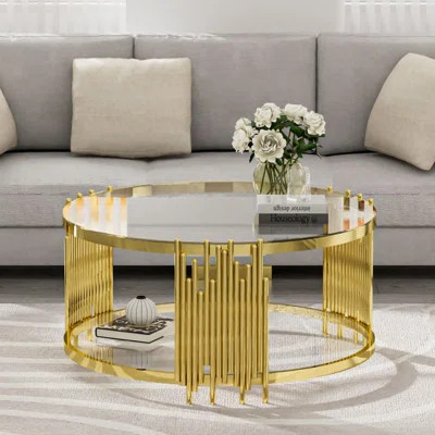 Bordeaux 35.4" Wide 2-Tier Round Glass Top Coffee Tables with Storage For Living Room Center Table Living Room Table | Wayfair North America