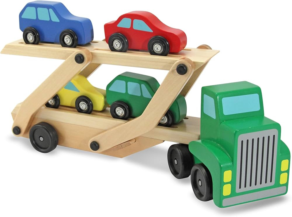 Melissa & Doug Car Carrier Truck and Cars Wooden Toy Set With 1 Truck and 4 Cars - Vehicle Toys, Push And Go Wooden Trucks For Toddlers And Kids Ages 3+ | Amazon (US)