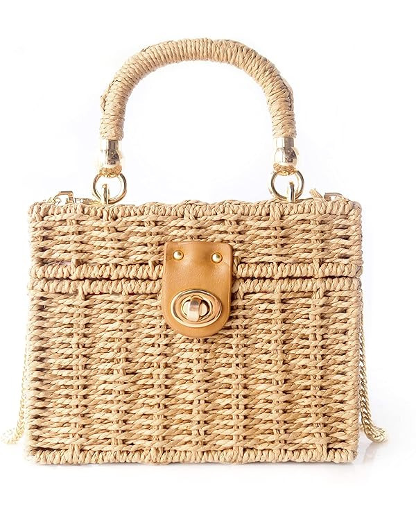 JIYALI Huen Amallino Ltd Magikey Handwoven Rattan Vintage Purse Natural Chic Casual Handbag Beach... | Amazon (US)