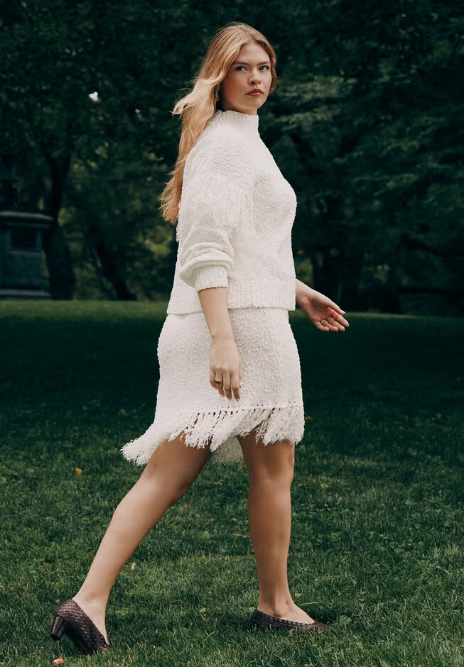 Looped Fringe Sweater Mini Skirt | Eloquii