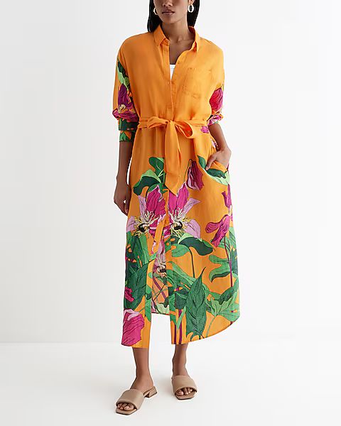 Floral Boyfriend Portofino Maxi Shirt Dress | Express (Pmt Risk)