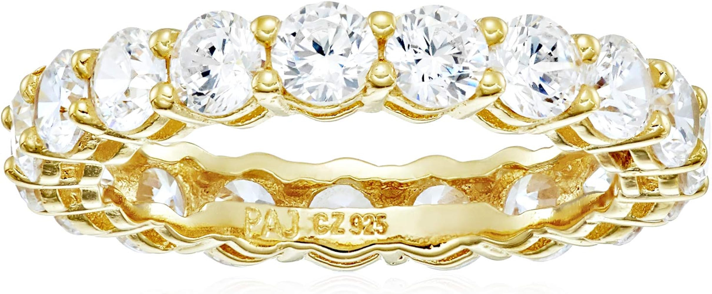 Amazon Essentials Yellow Gold Over Sterling Silver Round Cut Cubic Zirconia All-Around Band Ring ... | Amazon (US)