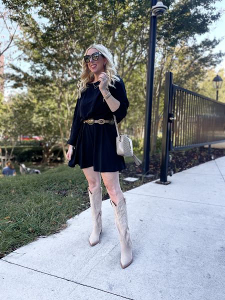 LTK Con, black dress, free people, western boots, cowboy boots, ysl camera bag, fall outfit, fall fashion 

#LTKunder100 #LTKstyletip #LTKSeasonal