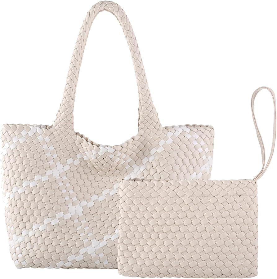 Woven Tote Bag for Women with Small Handmade Purse, Large Braided Top-Handle Bags Vegan Leather S... | Amazon (CA)