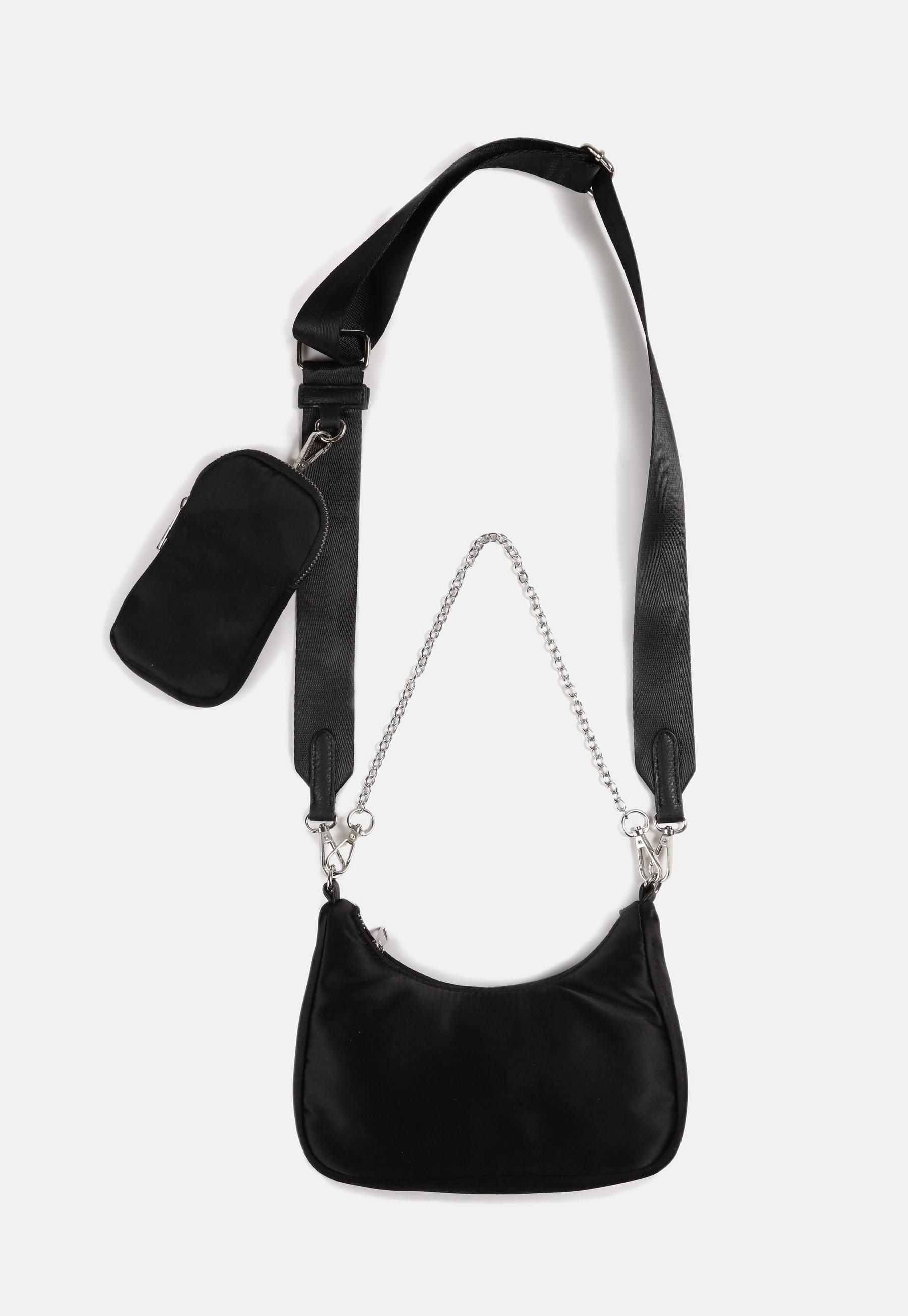 Missguided - Black Satin Cross Body Double Bag | Missguided (US & CA)