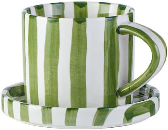 Small 8oz Stylish Handmade Vertical Striped Coffee Mug Espresso Cups With Saucer, Hand painted Ce... | Amazon (US)