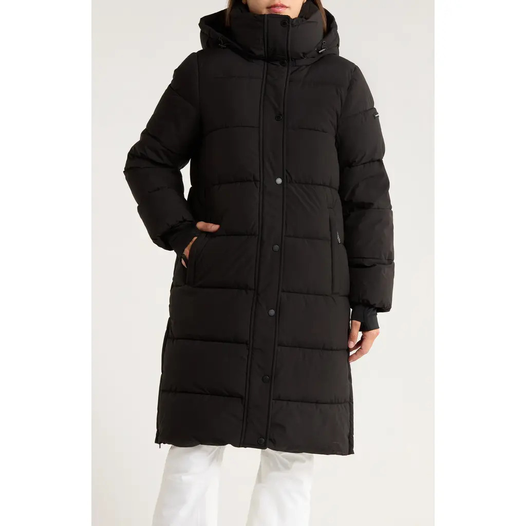 BCBGeneration Pillow 3/4 Hooded Longline Puffer Coat in Black at Nordstrom Rack, Size Large | Nordstrom Rack