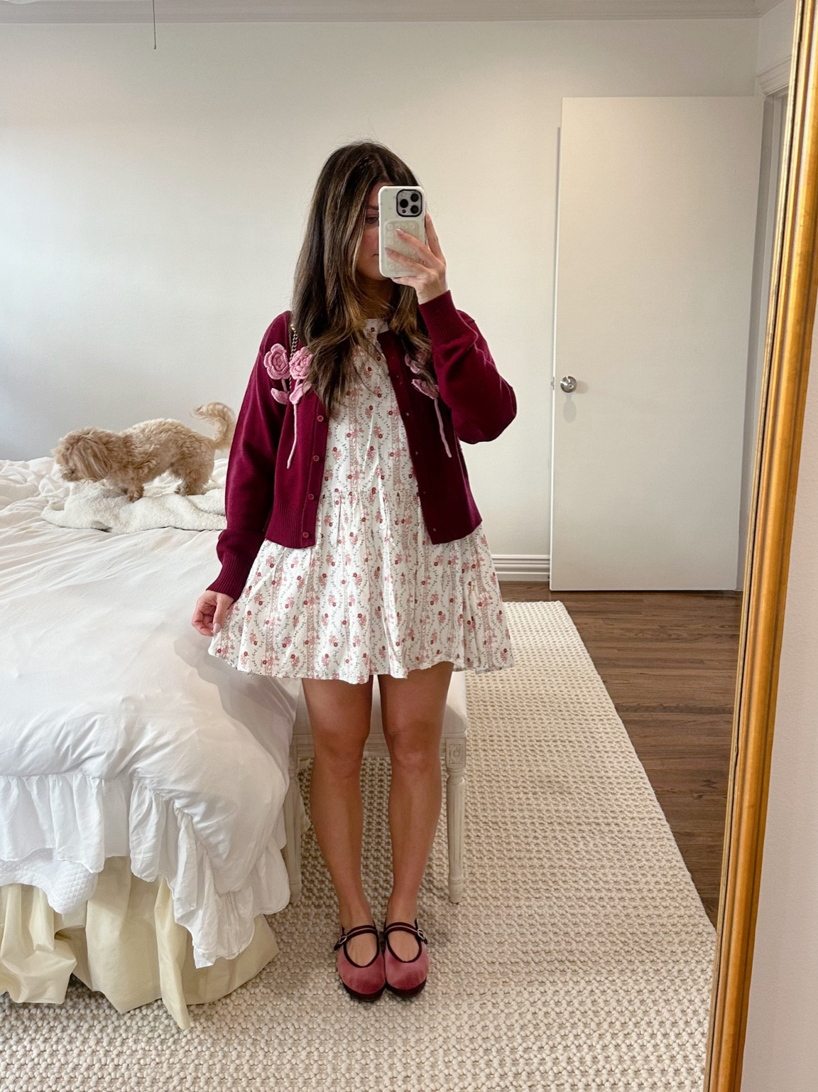 Fall browns to Christmas reds! About to wear this sweater so many different ways 🌸💕🎀❣️

Sweater size small
Dress sold out 
Shoes tts