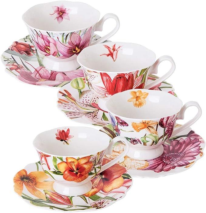 Eileen's Reserve Teacup and Saucer Set Fine China Tea Party Gift, Set of Four… | Amazon (US)