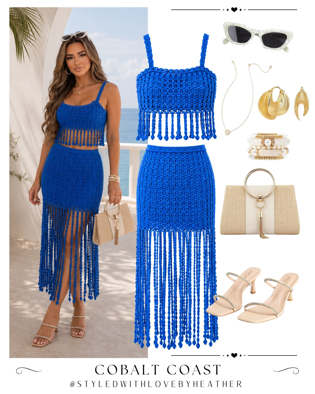 Bold blue is having a major moment, and this crochet fringe set proves why. The textured knit, movement from the fringe, and neutral accessories create the perfect balance between statement-making and sophisticated. Shop this cobalt blue crochet outfit on my LTK. 

 #LTKootd #LTKPetite #LTKSwim