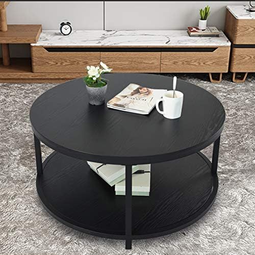 NSdirect Round Coffee Table, 36 inch Rustic Wooden Surface Top & Sturdy Metal Legs Industrial Sof... | Amazon (US)