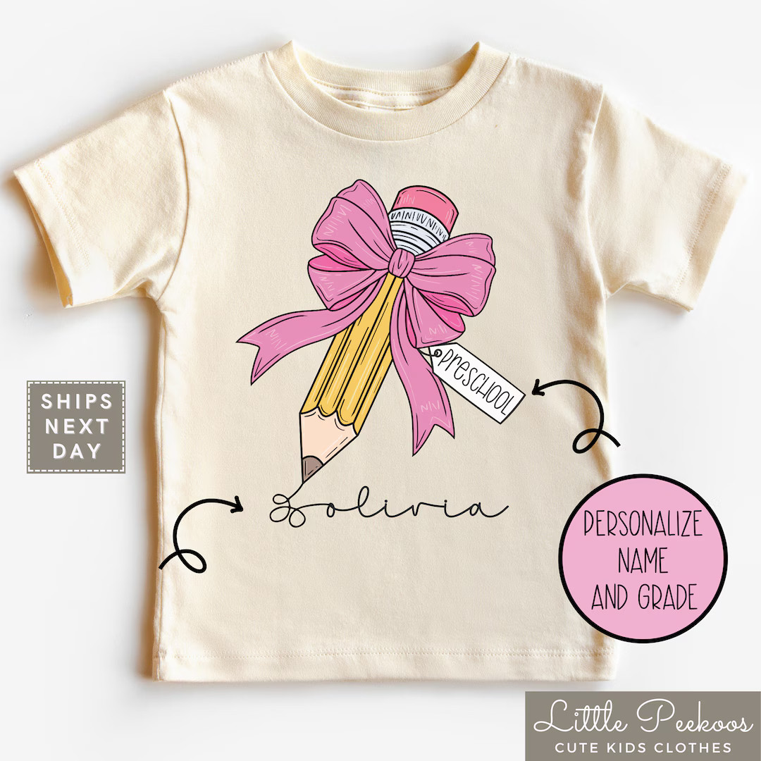 Girls Back to School Kids Shirt - Personalized First Day of School Tee - Custom Name Preschool Te... | Etsy (US)