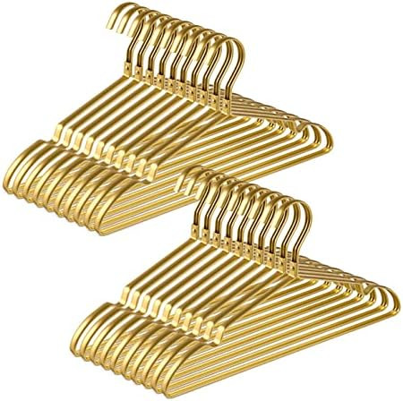 Amber Home 20 Pack Premium Matte Gold Aluminum Coat Hangers, 16.5” Extra Smooth & Durable Metal... | Amazon (US)