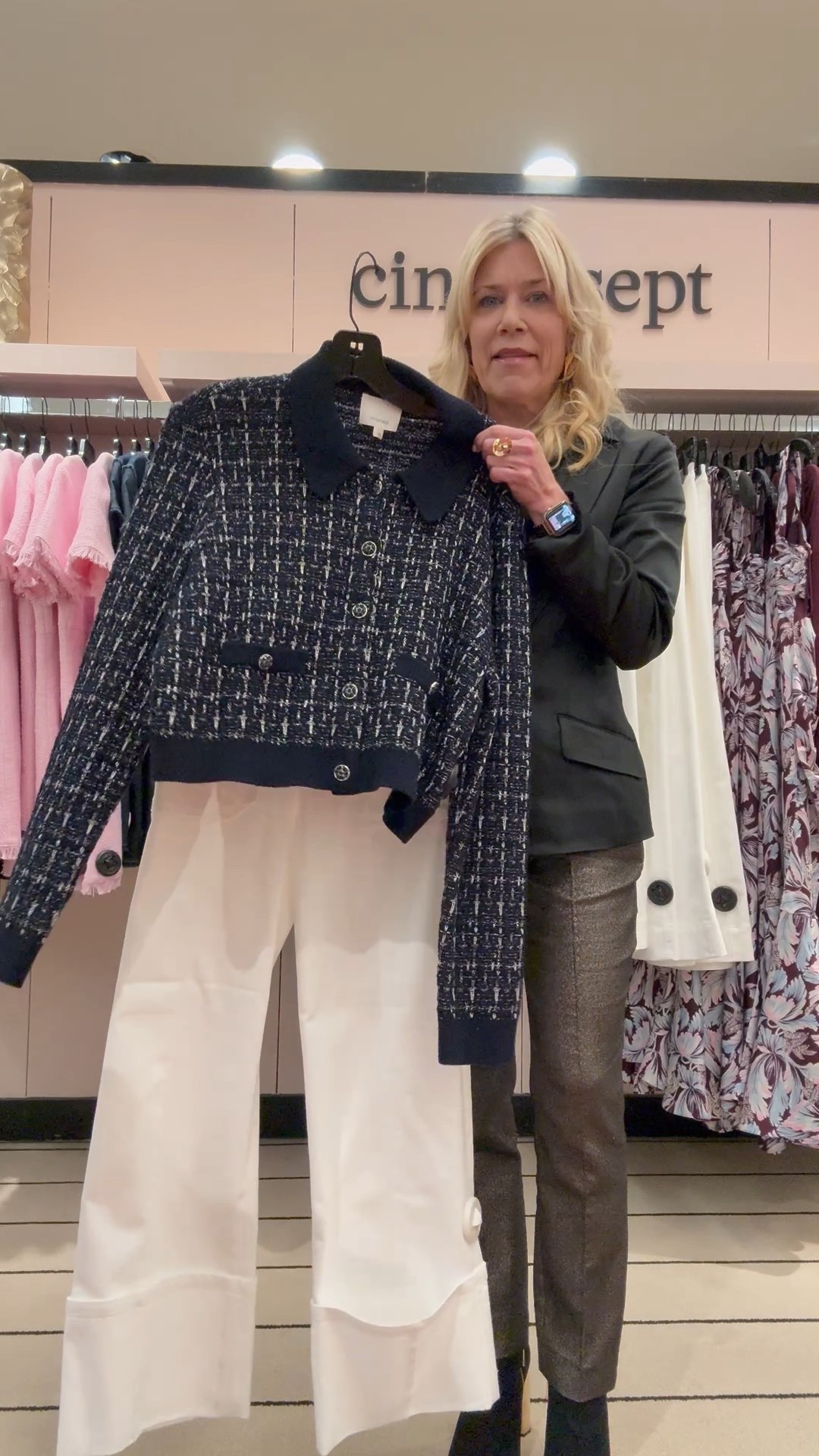 Elevated winter casual outfit of a knot cardigan and white wide leg Jeans. Add jewelry or a chic hip length coat to layer with. This blue knit cardigan is cozy and warm. Runs true to size.

#LTKootd #LTKSeasonal #LTKOver40
