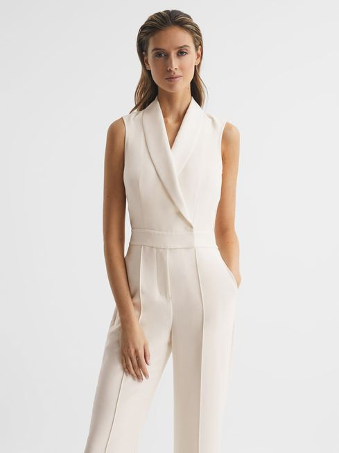 Reiss Ivory Dani Petite Tuxedo Jumpsuit | Reiss US