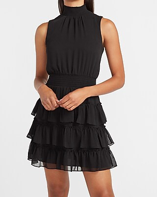 Mock Neck Smocked Waist Fit And Flare Dress | Express