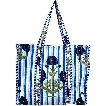 Quilted Cotton Handprinted Reversible Large multicolor Floral Tote Bag,Hand Block Print Shopping ... | Amazon (US)