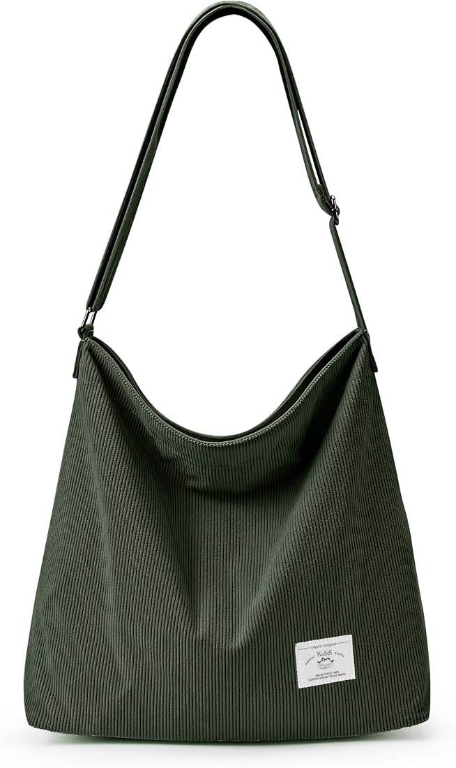 KALIDI Corduroy Tote Bag for Women Casual Zipper Tote Handbag Large Crossbody Hobo Shoulder Bag W... | Amazon (US)