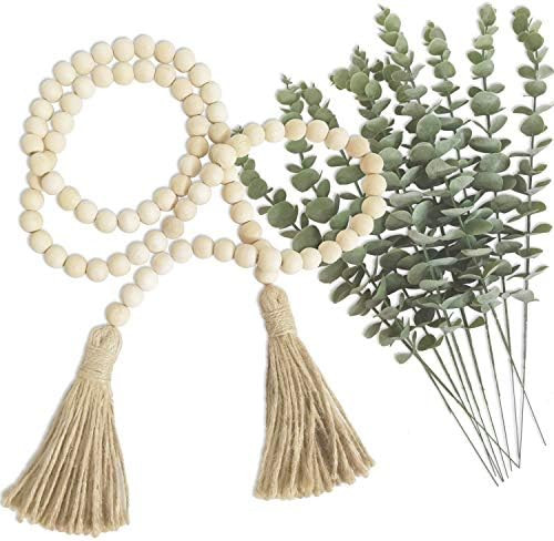 Farmhouse Beads 59in Wooden Bead Garland - 10 Pcs Artificial Eucalyptus Stem Grasses for Wedding Bou | Amazon (US)