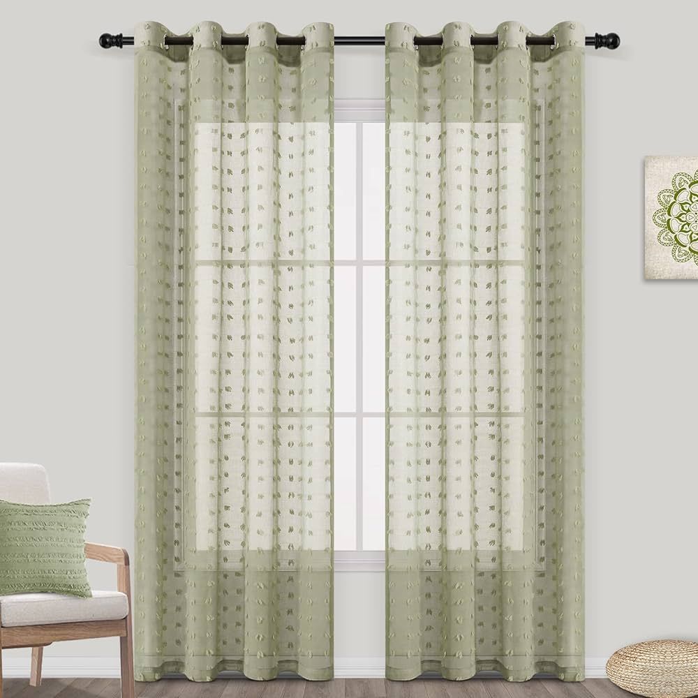 Sage Green Sheer Curtains 84 Inch Length for Bedroom Dining Room Windows Light Filtering Country ... | Amazon (US)