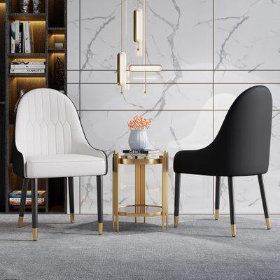 Modern PU Leather Dining Room Chairs (Set of 2) in White & Black with Metal Legs-Homary | Homary
