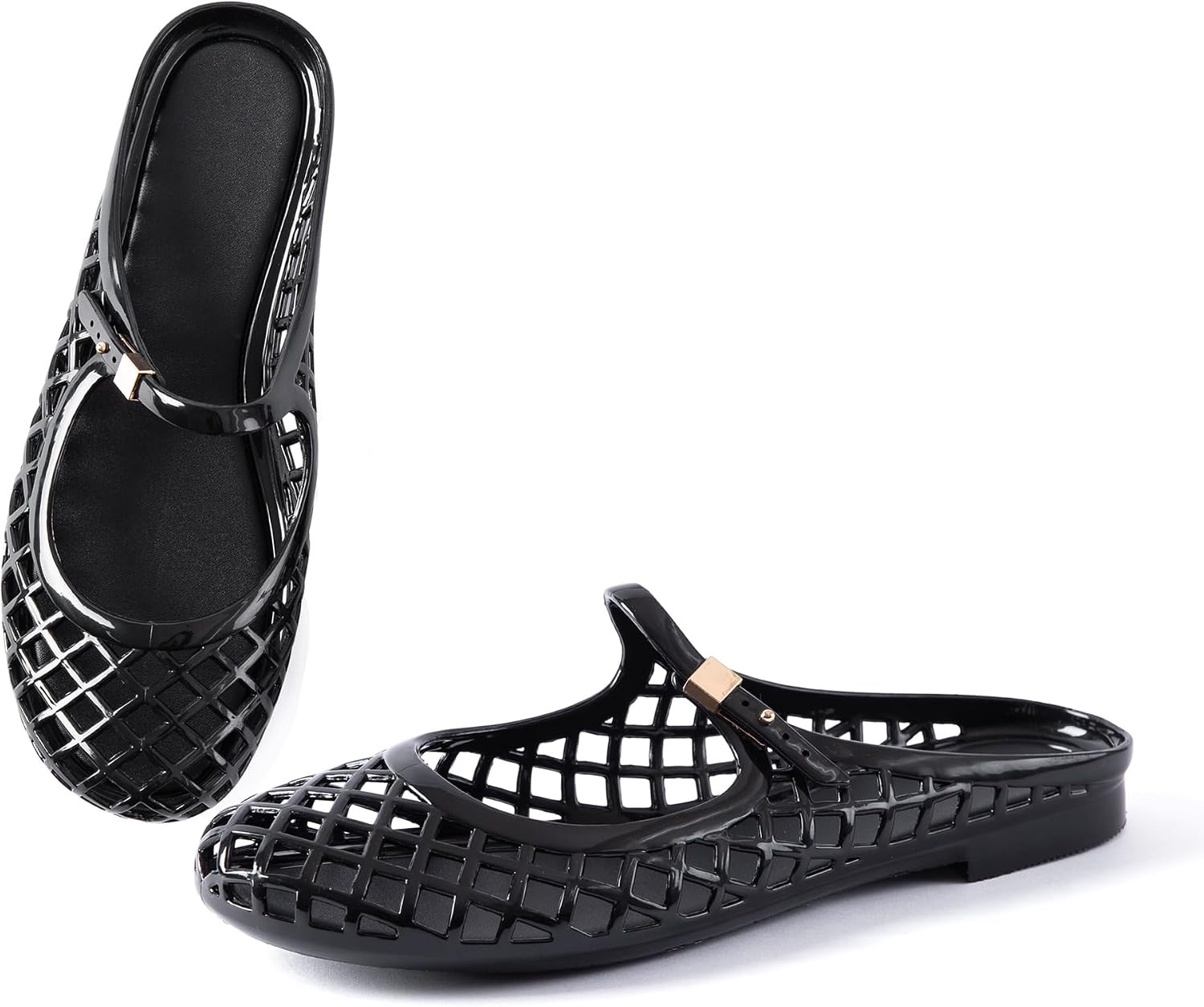Women Mary Jane Jelly Mule Flat Sandals Waterproof Beach Pool Comfort Soft Insole Breathable Hollow Quick-Dry Summer Adjustable Buckle Strap Water Slides | Amazon (US)