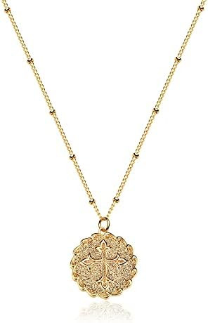 VACRONA Coin Necklace 18k Gold Plated Vintage Textured Medallion Coin Pendant Round Circle Disk D... | Amazon (US)