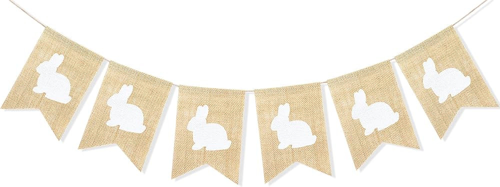 Uniwish Rabbit Banner Burlap Easter Decorations Garland Bunny Bunting Home Decor for Mantle Firep... | Amazon (US)