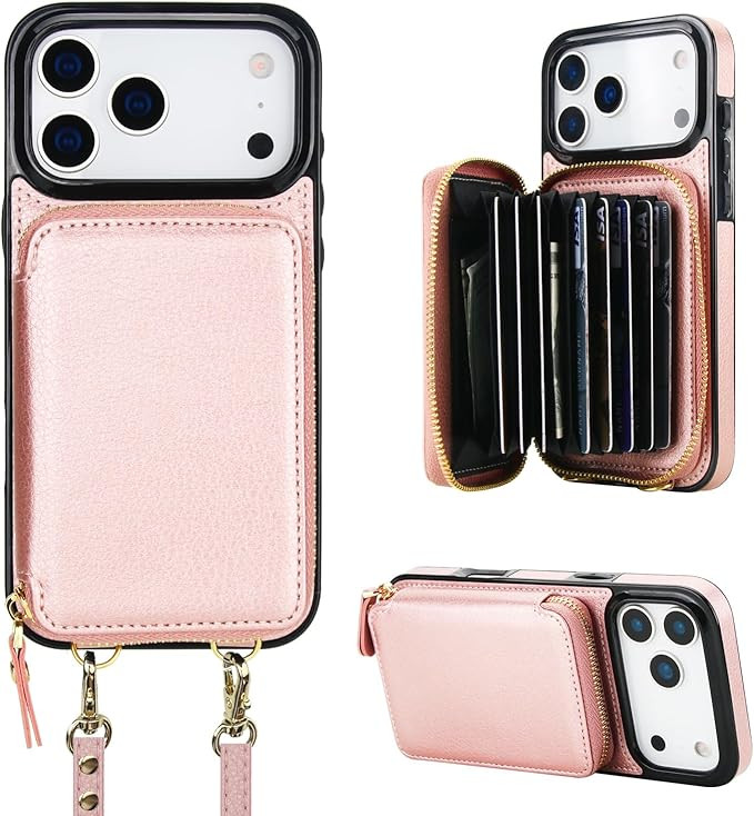 Bocasal Crossbody Wallet Case for iPhone 17 Pro Max, RFID Blocking Leather Purse Case with Card H... | Amazon (US)